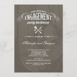 ヴィンテージ カントリー ラスティック ウッド BBQ 婚約パーティー 招待状