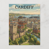 ヴィンテージ カーディフ ウェールズ イギリス 都市ビュー 旅行 ポストカード (正面)