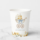 ヴィンテージ カート ブルー フラワーベビーシャワーカップ 紙コップ (裏面)