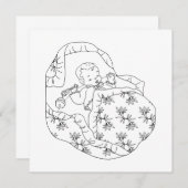 ヴィンテージ カード 女の子 ベビーシャワー ラインアート 色塗りページ (正面/裏面)