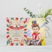 ヴィンテージ カーニバル サーカス & 動物の誕生日写真 サンキューカード (スタンド正面)