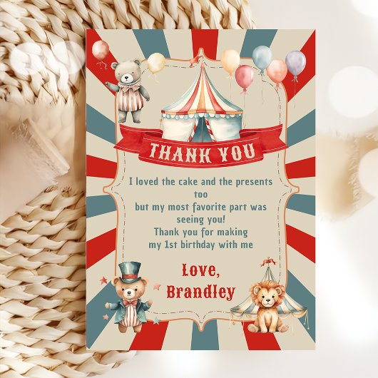 ヴィンテージ カーニバル サーカス & 動物の誕生日 サンキューカード