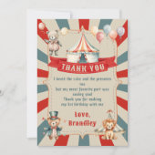 ヴィンテージ カーニバル サーカス & 動物の誕生日 サンキューカード (正面)