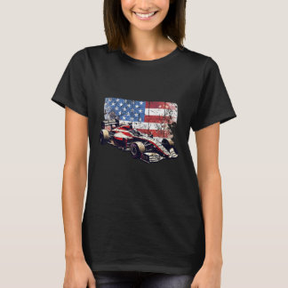ヴィンテージ カー レース アメリカ国旗 7月4日 Tシャツ