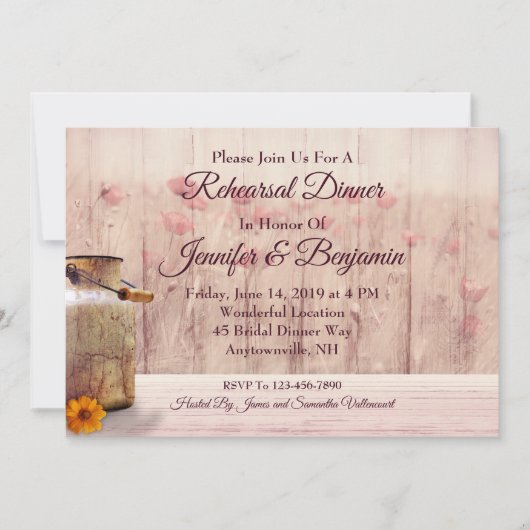 ヴィンテージ&カ素朴ントリー結婚式リハーサルディナー 招待状 (正面)