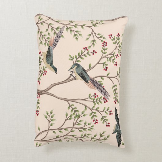 ヴィンテージ・ガーデン・ツリー、鳥フローラ・シームレス・パターン アクセントクッション (裏面(縦))