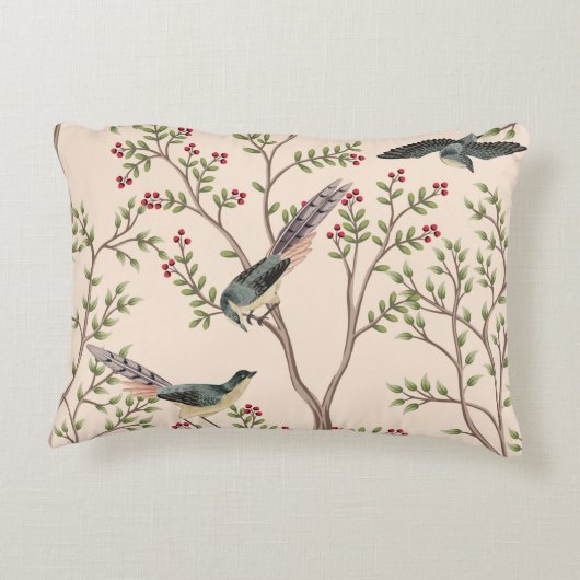 ヴィンテージ・ガーデン・ツリー、鳥フローラ・シームレス・パターン アクセントクッション (裏面)