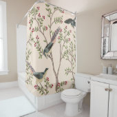 ヴィンテージ・ガーデン・ツリー、鳥フローラ・シームレス・パターン  シャワーカーテン (インサイチュ)