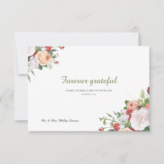 ヴィンテージ ガーデン フラワーの感謝カード 招待状 (正面)