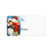 ヴィンテージ・ガール・ウィズ・クリスマス・ギフト・ギフトラベル ラベル (正面)