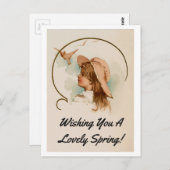 ヴィンテージ・ガール・ウィズ・バード ポストカード (正面/裏面)