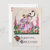 ヴィンテージ·ガ魅力的ール·ガーデン·バレンタインカード シーズンポストカード (正面/裏面)