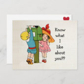 ヴィンテージ·ガ魅力的ール·ボーイ·メール·バレンタインカード シーズンポストカード (正面/裏面)