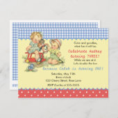 ヴィンテージ·キッズ·アンド·コックホース·バースデー·パーティー 招待状 (正面/裏面)