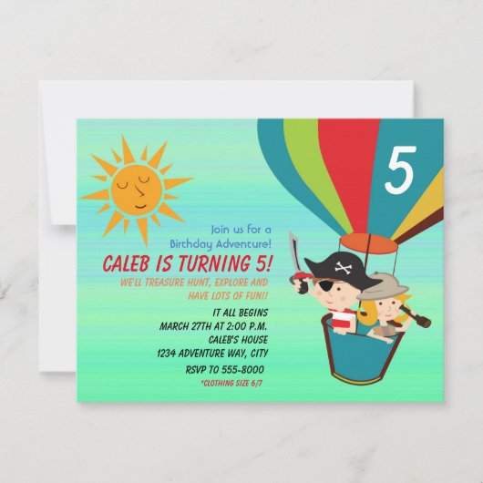 ヴィンテージ キッズ バースデー ホット エア バルーン 招待状 (正面)