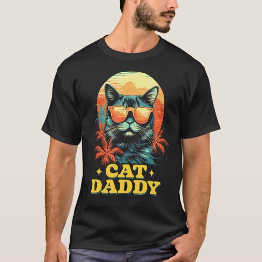 ヴィンテージ・キャットダディ・レトロ90年代 80年代 猫好き ネコ好き 猫パパ Tシャツ (正面)