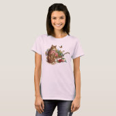 ヴィンテージ・キャット・アンド・ローズ ピンク Tシャツ (正面フル)