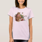 ヴィンテージ・キャット・アンド・ローズ ピンク Tシャツ (正面)