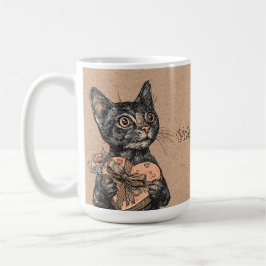 ヴィンテージ・キャット・ウィズ・ハートボックス バレンタインデー コーヒーマグカップ