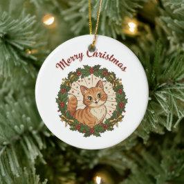 ヴィンテージ・キャット・メリー・クリスマス・レトロ・キャット セラミックオーナメント