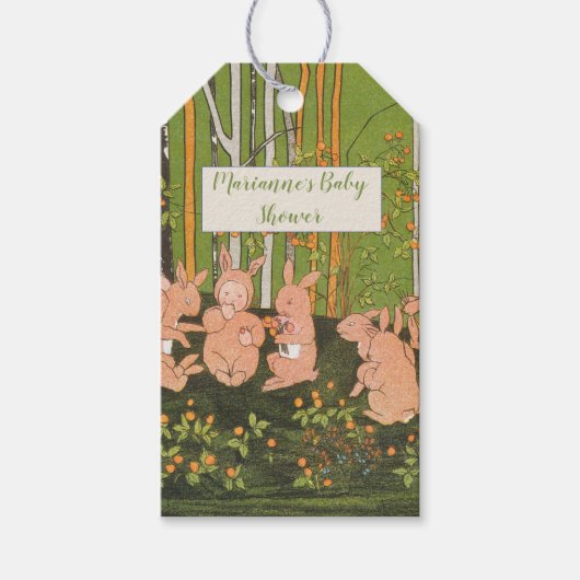 ヴィンテージ キュート ウサギ 子供 ベイビー シャワー ギフトタグ (正面)