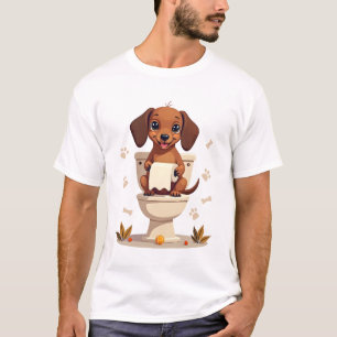 ヴィンテージ キュート ダックスフンド トイレ カートゥーン バスルーム Tシャツ