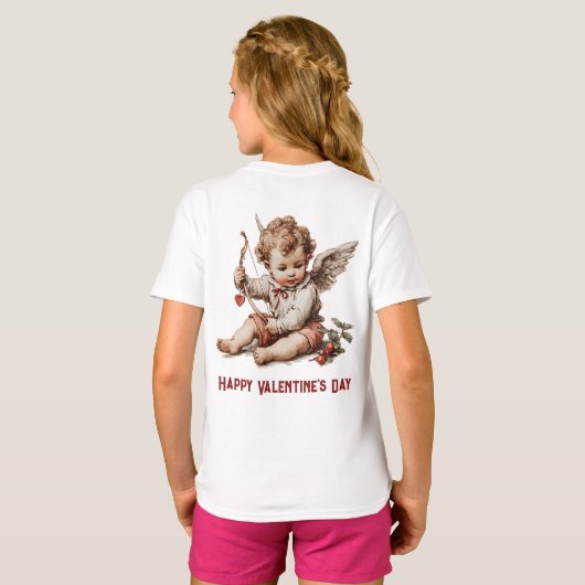 ヴィンテージ・キューピッドのハートの弓 Tシャツ (裏面フル)