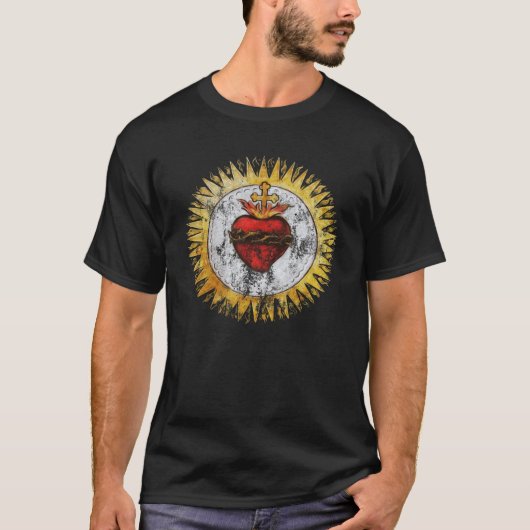 ヴィンテージ キリスト教の女性 ギザギザ イエス キリストの聖心 Tシャツ (正面)