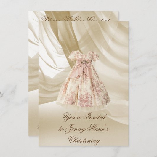 ヴィンテージ《キリスト教》洗礼式や命名式招待状ピンクダム 招待状 (正面/裏面)