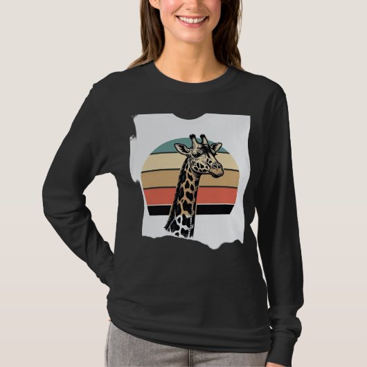 ヴィンテージ キリン 日没 サファリ ベクターTシャツ デザイン Tシャツ (正面)