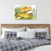 ヴィンテージ キンギョ コイ 魚, 海洋の水生生物 キャンバスプリント (インサイチュ (寝室))