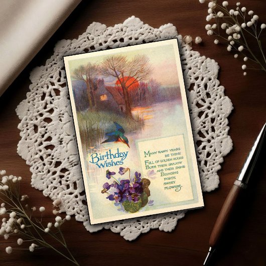 ヴィンテージ キングフィッシャー 1917 ゴールデンアワーズ バースデー ポストカード