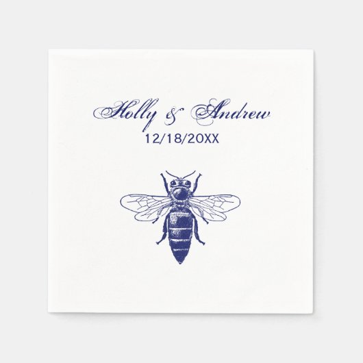 ヴィンテージ クイーンビー 描画 青 スタンダードカクテルナプキン (正面)