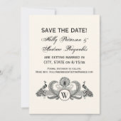 ヴィンテージ クジャクのモノグラム アイボリー背景 招待状 (正面)