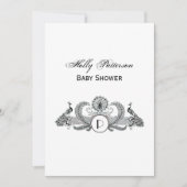 ヴィンテージ クジャクのモノグラム アイボリー背景 招待状 (正面)