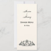 ヴィンテージ クジャクのモノグラム アイボリー背景 招待状 (正面)