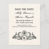 ヴィンテージ クジャクのモノグラム アイボリー背景 案内ポストカード (正面)