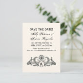 ヴィンテージ クジャクのモノグラム アイボリー背景 案内ポストカード (スタンド正面)