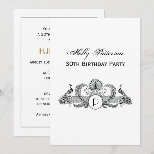 ヴィンテージ クジャクのモノグラム 招待状 (正面/裏面)