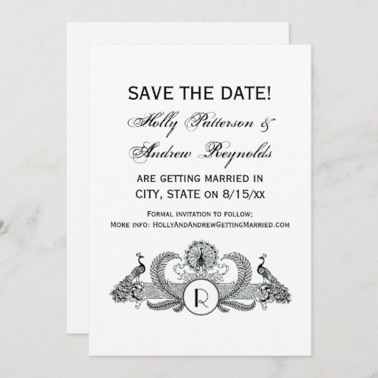 ヴィンテージ クジャクのモノグラム 招待状 (正面/裏面)