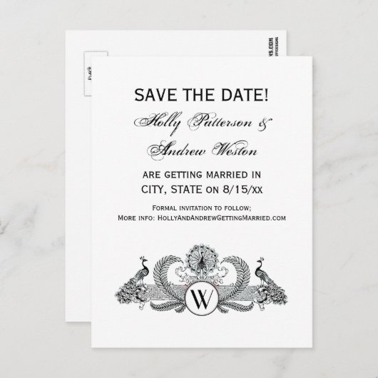 ヴィンテージ クジャクのモノグラム 案内ポストカード (正面/裏面)