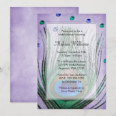 ヴィンテージ クジャクの宝石 紫の結婚前お茶会 招待状 (正面/裏面)