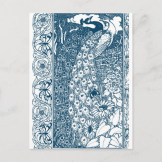 ヴィンテージ・クジャクの植物画 ポストカード
