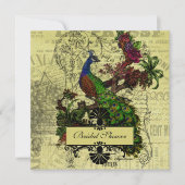 ヴィンテージ クジャクの結婚前お披露目 招待状 (正面)