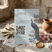 ヴィンテージ・クジャクの結婚式詳細QRコード エンクロージャーカード