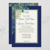 ヴィンテージ クジャクの羽根 ネイビーブルー - 結婚式 招待状 (正面/裏面)