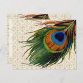 ヴィンテージ クジャクの羽根 ブライダル ティーパーティー 招待状 (正面/裏面)