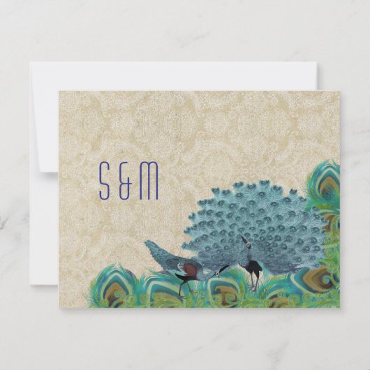 ヴィンテージ クジャクの羽根 Save the Date 招待状 (裏面)