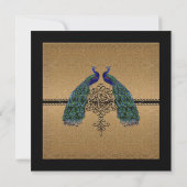 ヴィンテージ クジャクの羽 黒金 エレガント ウェディング 招待状 (裏面)