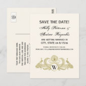 ヴィンテージ クジャク モノグラム 偽金色 象牙色 BG 案内ポストカード (正面/裏面)